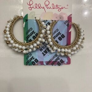 New Lilly Pulitzer GWP white and gold hoop earrings